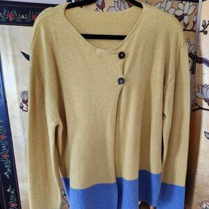 Two tone swing cardigan in canary & periwinkle